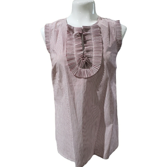 WOMEN'S J.CREW MARGOT STRIPED END-ON-END RUFFLED FRONT TOP BLOUSE. - Picture 3 of 9